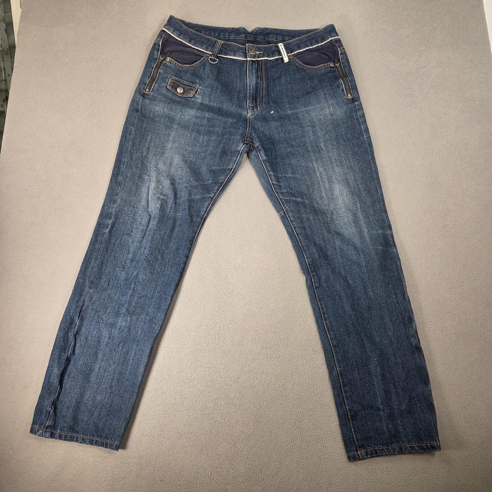StayReal Jeans Mens 36x28 Blue Denim Straight Leg Corduroy Waist Zip Pocket